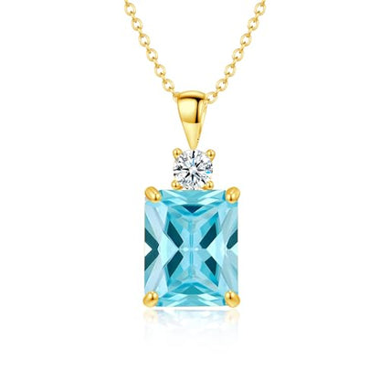 CiNily Rectangular Crystal Necklace for Women Trendy, Pendant Necklace with Chain 14K White Gold | Gold Plated Multicolor Birthstone Pendant Necklaces Boho Jewelry for Christmas Birthday Wedding - color: Gold-Blue cz