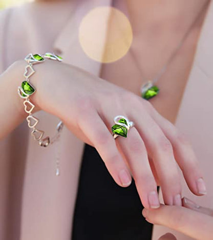 Leafael Infinity Love Women's Adjustable Crystal Heart Ring with Birthstone Crystals Healing Stones, Jewelry Gifts for Women, Birthdays Valentine's Day, Silver-Tone, Open End, Size 6.5-8 - color: 12a-August-Renewal-Peridot Green
