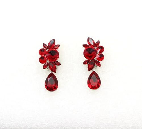 Faship Statement Dangling Floral Clip On Earrings For Women - color: Red