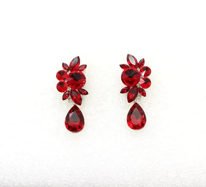 Faship Statement Dangling Floral Clip On Earrings For Women - color: Red