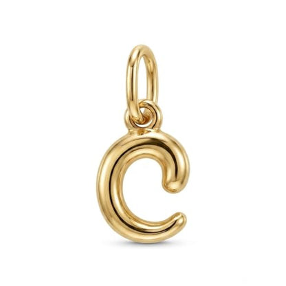 Gold Puffed Initial Letter Charm - 10 Karat Gold - 3D Bubble Letter Pendant - style: Letter c