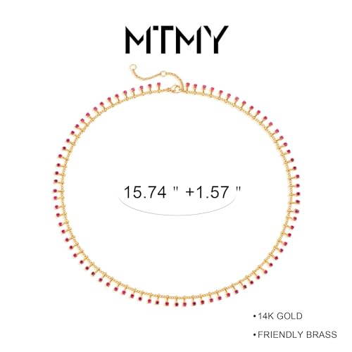 MTMY Beaded Necklaces for Women 14K Gold Plated Dainty Colorful Green/Rose Beaded Pearl Choker Necklace Delicate Boho Choker Necklace Jewelry Gift - style: Rose