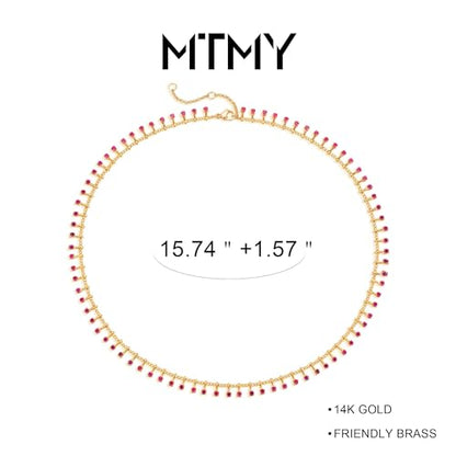 MTMY Beaded Necklaces for Women 14K Gold Plated Dainty Colorful Green/Rose Beaded Pearl Choker Necklace Delicate Boho Choker Necklace Jewelry Gift - style: Rose
