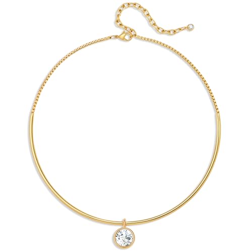 Gold CZ Choker Necklace Trendy Statement | Gold choker necklace, CZ pendant, Adjustable chain, Dainty statement, Summer gift, Gift for women, Lightweight - style: 23489