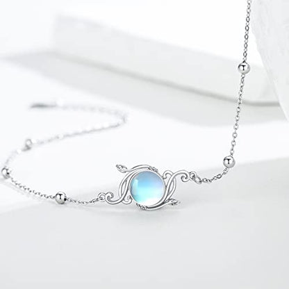 925 Sterling Silver Bohemia Hawaiian Beach Mermaid Floral Bracelet Birthday Graduation Gifts for Women with Gifts Box - style: 21B-Vine Moonstone