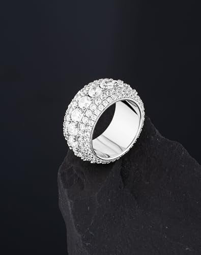 Bling Halo Stacking Ring for Men Women - 18k Gold Plated Stackable Cubic Zirconia Band - Created Diamond Iced Out Hip Hop Jewelry Gifts - color: Style C-Rhodium Plated, size: 9