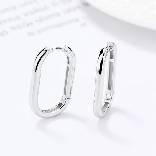 Silver/14K Gold-Plated Women's Hoop Earrings – Hypoallergenic Rectangle Geometric Mini Hoops, Minimalist Everyday Gift - color: silver