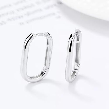 Silver/14K Gold-Plated Women's Hoop Earrings – Hypoallergenic Rectangle Geometric Mini Hoops, Minimalist Everyday Gift - color: silver