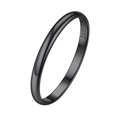ChicSilver 2/3/5mm 925 Sterling Silver Ring Customizable Plain Dome High Polished Wedding Band Comfort Fit Size 4-12 - color: 2MM Black