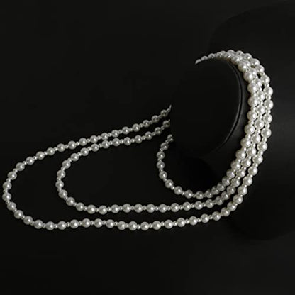 Long Pearl Necklaces for Women Cream White Faux Pearl Strand Layered Necklace Costume Jewelry - color: Cream White-1