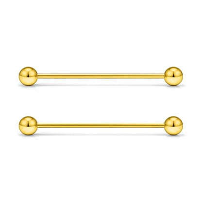 16G 14G Surgical Steel Tongue Rings Nipple Rings Industrial Piercing Jewelry Set Multi Size Straight Barbells 12mm 14mm 16mm 19mm 22mm 28mm 32mm 35mm 38mm 40mm 45mm for Women Men - color: goldtone, size: 16g,bar length 32mm