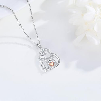 Heart Animal Necklace 925 Sterling Silver Cute Animal Pendant Jewelry Birthday Gifts for Women Girlfriend Mom Animal Lovers - style: 3-3 Highland Cow