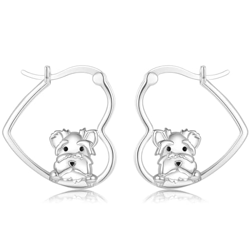 LES OSEWA Dog Animal Earrings Sterling Silver Animal Heart Hoop Dangle Earrings Cute Jewelry Gifts for Women - color: Schnauzer
