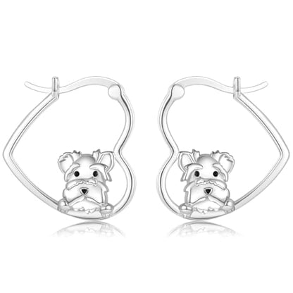 LES OSEWA Dog Animal Earrings Sterling Silver Animal Heart Hoop Dangle Earrings Cute Jewelry Gifts for Women - color: Schnauzer