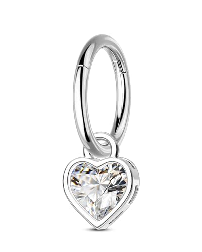 Clicker Belly Button Rings 14G Heart Dangle Belly Navel Rings for Women Surgical Steel Navel Belly Button Piercing Jewelry - color: WG-8MM