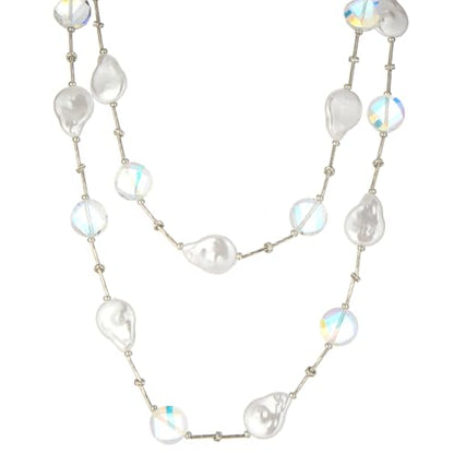 Errally Long Pearl Necklace and Earring Set Layered Pearl Beaded Necklaces for Women White Costume Jewelry Sets Gifts for Mom - color: 14-White