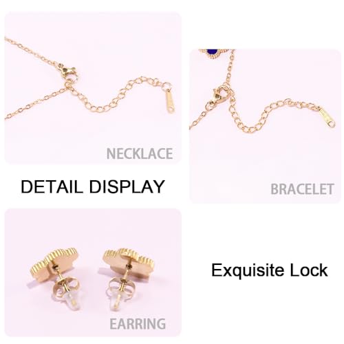 FLY FEI 18K Gold-Plated Four Leaf Clover Bracelet for Women,Adjustable lucky Bracelet Set Jewelry Gift-Hypoallergenic Charm for Birthdays, Wellness & Daily Wear - color: style07-blue set(3pcs)