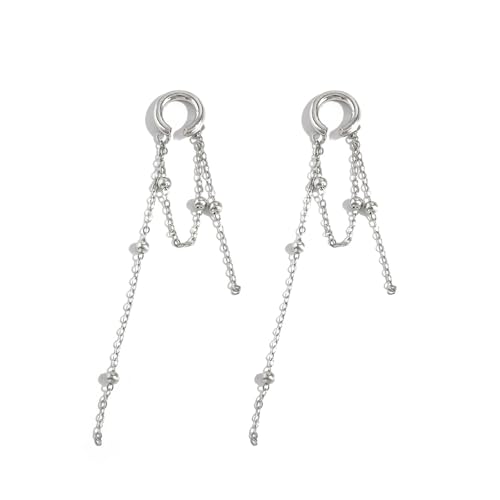 Heart Pearl Hoop Earrings Sliver Long Tassel Chain Huggie Hoop Earrings Pearl Beaded Drop Earring for Women Wedding Jewelry - color: bead