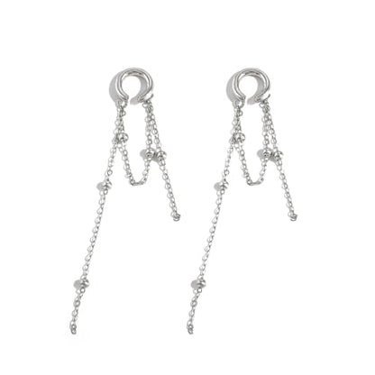 Heart Pearl Hoop Earrings Sliver Long Tassel Chain Huggie Hoop Earrings Pearl Beaded Drop Earring for Women Wedding Jewelry - color: bead