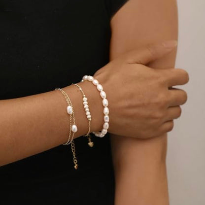 GINAZL Natural Freshwater Pearl Bracelets for Women 6-7MM Rice-Shaped Pearl 23CM End-to-End Length - color: A