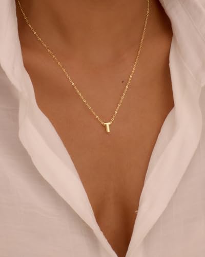 Initial Necklaces for Women Bubble Gold Silver Letter Necklace Dainty Personalized Charm Pendant Name Necklace Cute Non Tarnish Fashion Accessories Teen Gift Trendy Stuff Jewelry Gifts - color: Gold, style: T