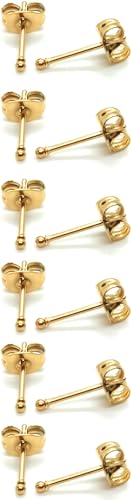 14K Gold Filled Polished Small CZ Pearl Ball Stud Earrings Set for Women Men 20G Surgical Steel Hypoallergenic Piercing Studs for Sensitive Ear, Pack of 6 Pairs - style: K : 1MM Gold Ball Set