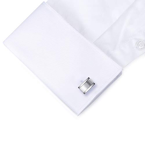 HONEY BEAR Rectangle Cufflinks for Men Wedding Business | Classic, Tarnish-Resistant, Steel-Plated Copper Base, Gift Box, for Groomsmen, Father, Husband, Anniversary, Formal Events - color: Silver
