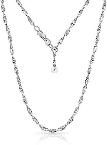 Savlano 925 Sterling Silver Italian Solid 1.5MM Singapore Twist Adjustable Bolo 14-24 Inch Chain Necklace For Women - Made in Italy Comes With a Gift Box - style: Silver