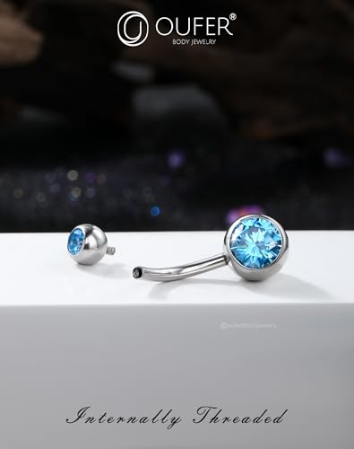 OUFER Belly Button Rings Surgical Steel, Internally Threaded Belly Rings | 14G Belly Piercing Jewelry, 10/12/14/16mm Beachy Belly Button Rings, Silver/Gold Navel Piercing Jewelry For Women Men - color: Blue, size: 14G 10MM