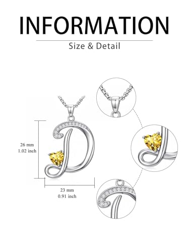 A to Z Initial Birthstone Pendant Necklaces Name Jewelry for Women | 18K White Gold Plated Personalized Alphabet Jewelry Anniversary Christmas Birthday Gifts for Wife Her Daughter Girlfriend - color: D Initial-11-Nov