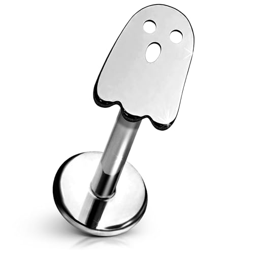 Cords Club Ghost Flat Back Stud – ASTM-F136 Implant Grade Titanium - Push Pin Design for Sensitive Ears (Single Earring) - color: Titanium Silver