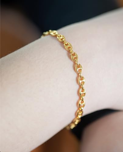Timeless 18K Gold Vermeil Bracelet for Women, Hypoallergenic Nickel-Free Charm, Durable Everyday Jewelry Gift Tarnish-Resistant - style: Charlie Gold Link Bracelet