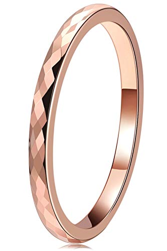 THREE KEYS JEWELRY Tungsten Wedding Band for Men Women Silver Hammered | 2mm, 8mm, Engagement Gift, Comfort Fit, Silver, Hammered - color: Rose Gold 2mm