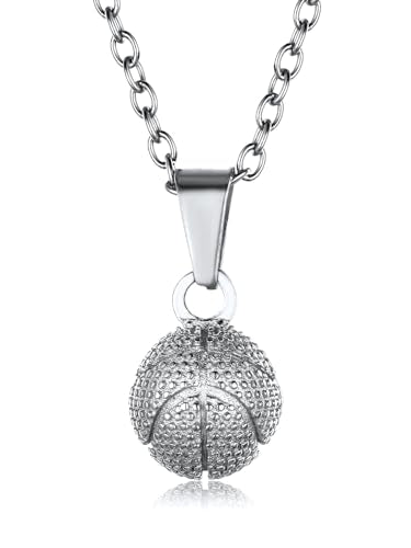 GOLDCHIC JEWELRY Sport Necklaces for Men Teen, Football Baseball Soccer Basketball Softball Necklaces with Stainless Steel Chain Athlete Jewelry Sports Fan Gift - color: Basketball Pendant-Steel, style: NO Engraving