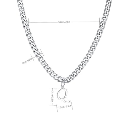 Stainless Steel Initial A-Z Necklace for Men Women,Cuban Chain,Titanium Steel Initial Letter Pendant Charm Necklaces Accessories Jewelry for Woman Man,21 Inch Chain - color: Q