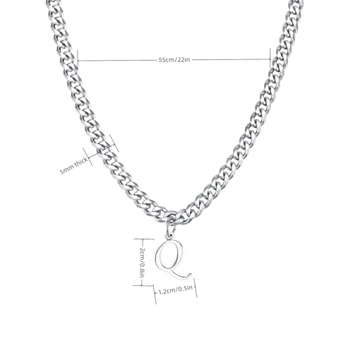 Stainless Steel Initial A-Z Necklace for Men Women,Cuban Chain,Titanium Steel Initial Letter Pendant Charm Necklaces Accessories Jewelry for Woman Man,21 Inch Chain - color: Q