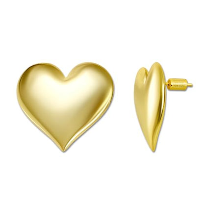 18K Gold Plated Sterling Silver Earrings for Women – Pure & Polished, Twist, Square, Hinged Tube, Abstract & Heart Shape Hoops – Lightweight, Hypoallergenic, Non-Tarnish Jewelry (Sizes: 3x35mm-46x30mm) - color: Gold, size: Heart Shape (25x25mm)