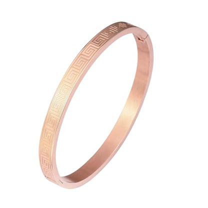 4/6/8MM Greek Key Meander Bracelet Oval Stainless Steel Bangle Cuff Gifts for Women Men - color: Rose Gold, size: 6mm