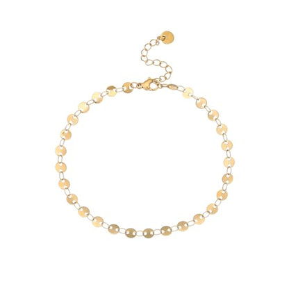 Dainty Ankle Bracelets for Women 18K Gold Plated Waterproof | Satellite Beaded Herringbone Lip Chain Anklets Simple Minimalist Summer Beach Foot Jewelry, Gift Box Included - color: Coin-Gold