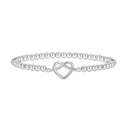 Beaded Bracelets for Women 14K Silver Gold Plated Stretch Handmade Ball Bracelets Cute Charm Bracelet Dainty Stackable Cross Heart Bow Wave CZ Circle Trendy Jewelry Easter Gifts - color: knot-heart-silver