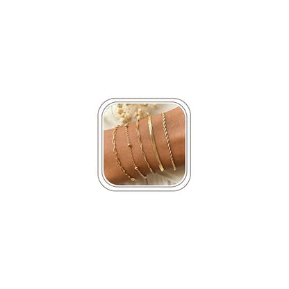 Gold Bracelet for Women, Waterproof Jewelry,5PCS | 14K Gold Plated Bracelets Stacks Non-Tarnish, Lightweight & Comfy, Trendy Adjustable Dainty Links, Women’s Jewelry Gift - color: 5 pcs-Rope+Paperclip+Satellite+Snake+Twist