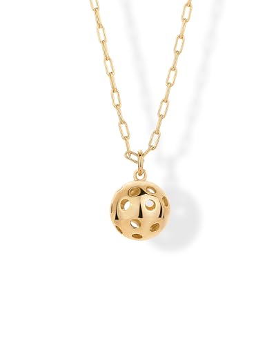 PAVOI 14K Gold Plated Dainty Cubic Zirconia Pendant Necklace for Women | Dot, Elephant, Butterfly, Pineapple, Lock, Knot, Palm Tree, Bow, Smiley Pendant | Layering Chain Necklaces - style: Pickleball Ball