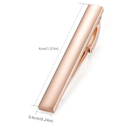 HONEY BEAR 1.57" Skinny Tie Clip Bar for Men Steel Business Wedding Gift | Classic Minimalist, Steel-Plated Copper Base, Gift-Boxed, Thickened, Rounded Corners, Easy to Slide On, No Snag or Wrinkle - style: Shinny Rose Gold 4cm