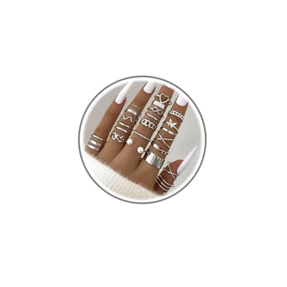 22Pcs Gold Plated Knuckle Rings Set for Women,Boho Dainty Stackable Joint Finger Midi Ring Pack Simple Cute Pearl Butterfly Heart Rings Adjustable Statement Jewelry Mixed Size - color: Silver