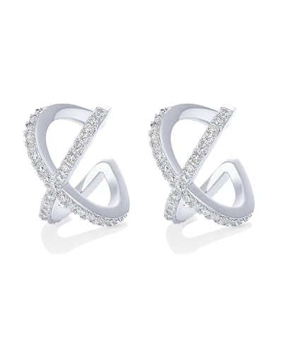 PAVOI 14K Gold Plated CZ Ear Cuff Earrings for Women, Clip On Cartilage | Hypoallergenic Huggie Ear Cuffs with Cubic Zirconia - style: Open