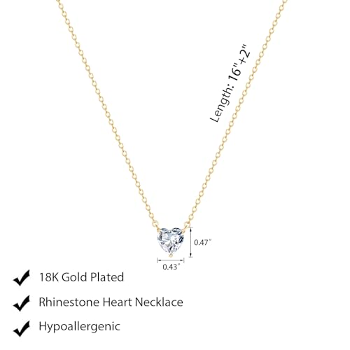 Luxval Diamond Pendant Gold Necklace for Women，Dainty 18k Gold Plated Choker Necklaces Simple Gold Jewelry Gifts for Women - color: Gold-Heart
