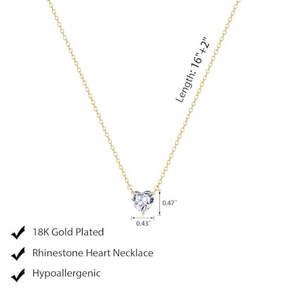 Luxval Diamond Pendant Gold Necklace for Women，Dainty 18k Gold Plated Choker Necklaces Simple Gold Jewelry Gifts for Women - color: Gold-Heart