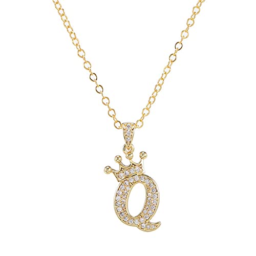 Pingyongchang Letter A-Z pendant necklace Crown letter pendant Charming initials chain necklace, inlaid crystal letter necklace - color: crown-Q