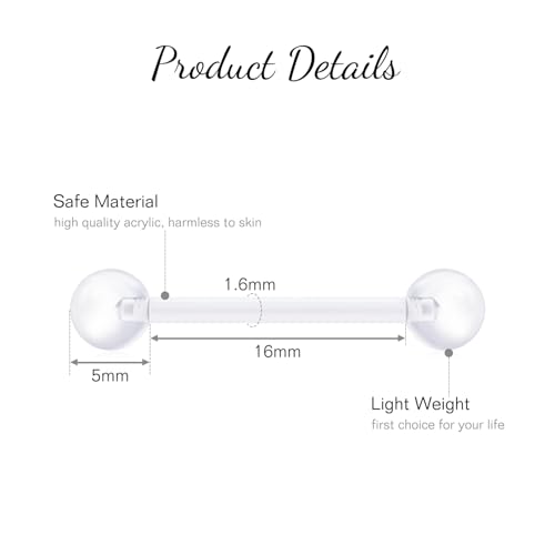 FECTAS Plastic Nipple Rings Tongue Piercing Retainer Barbell 14g for Women Surgery 12/14/16/18mm - style: B-16pcs-16MM