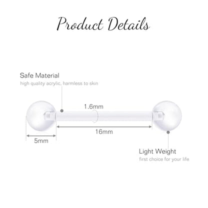 FECTAS Plastic Nipple Rings Tongue Piercing Retainer Barbell 14g for Women Surgery 12/14/16/18mm - style: B-16pcs-16MM